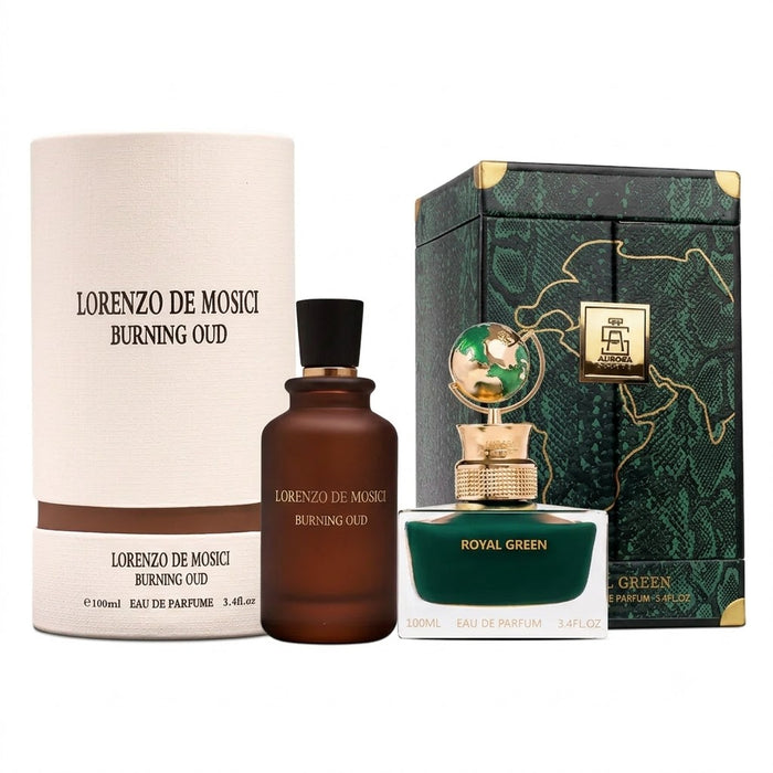 Aurora Lorenzo De Mosici Burning Oud 100 ml EDP Men + Globe Collection Royal Green 100 ml EDP Unisex Bundle Offer