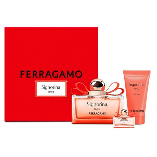 Image of Salvatore Ferragamo Signorina Unica Perfume Gift Set - 100ML EDP + 5ML EDP + 50ML Body Lotion - Luxury fragrance gift set available on Fragrant Souq