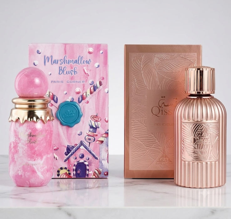 Paris Corner Marshmallow Blush 100 ml EDP Unisex + Qissa Delicious 100 ml EDP Women Bundle Offer