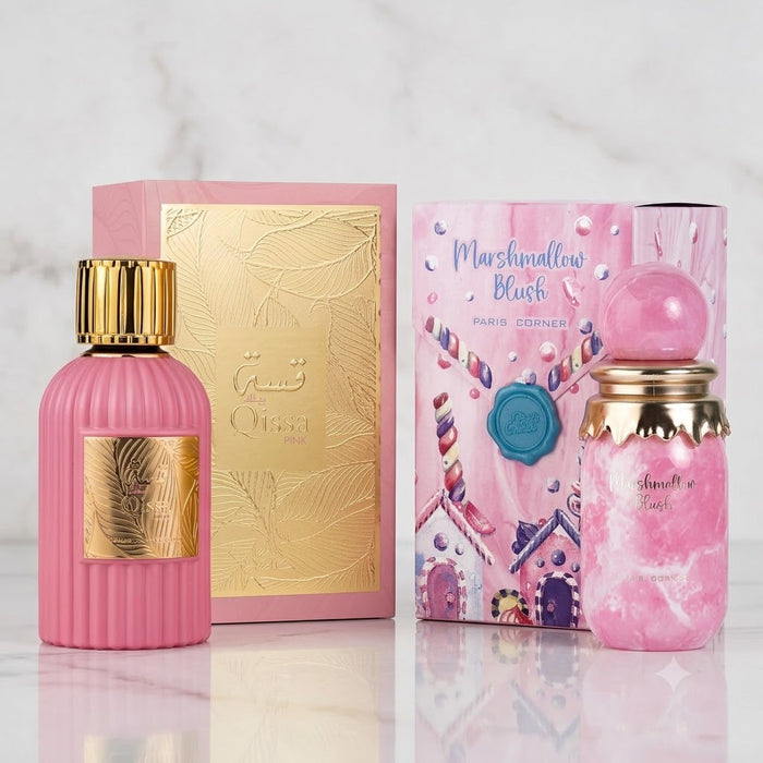 Paris Corner Marshmallow Blush 100 ml EDP Unisex + Qissa Pink 100 ml EDP Women Bundle Offer