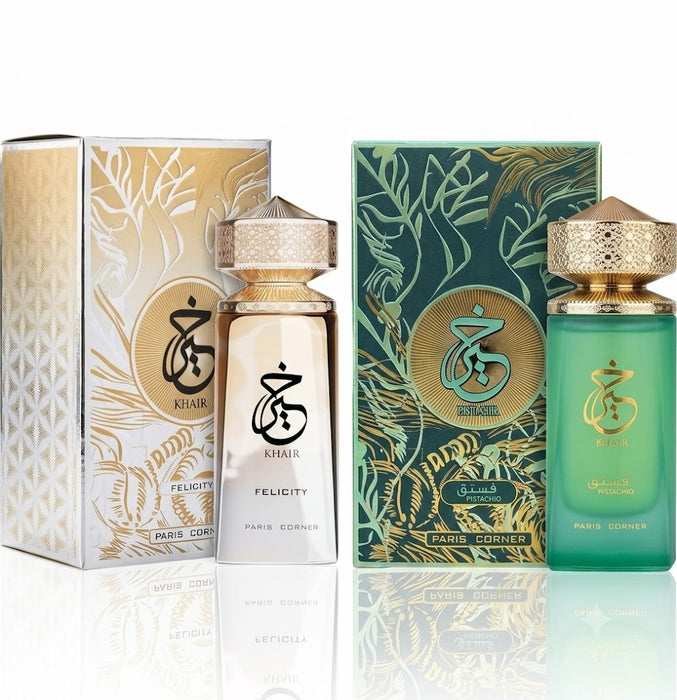 Paris Corner Khair Pistachio 100 ml EDP Unisex + Khair Felicity 100 ml EDP Women Bundle Offer