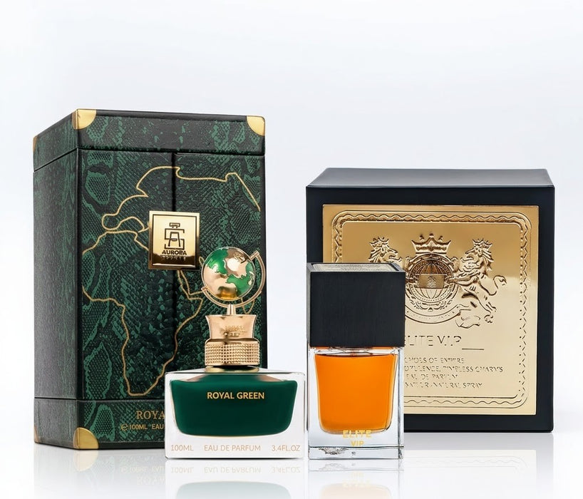 Aurora Globe Collection Royal Green 100 ml EDP Unisex + ELITE VIP 100 ml EDP Men Bundle Offer