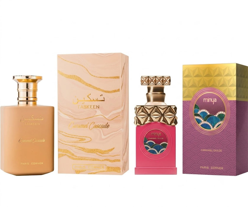 Paris Corner Taskeen Caramel Cascade 100 ml EDP Unisex + Minya Caramel Dulce 100 ml EDP Women Bundle Offer