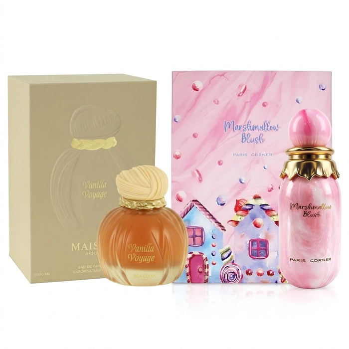 Maison Asrar Vanilla Voyage 100 ml EDP Unisex + Paris Corner Marshmallow Blush 100 ml EDP Unisex Bundle Offer