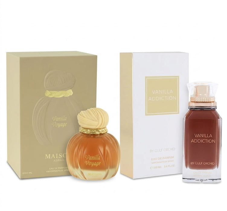 Maison Asrar Vanilla Voyage 100 ml EDP Unisex + Gulf Orchid Vanilla Addiction 100 ml EDP Unisex Bundle Offer